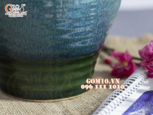 Lọ hoa chân thon, men hỏa biến lam ngọc, cao 25cm