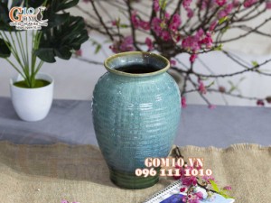 Lọ hoa chân thon, men hỏa biến lam ngọc, cao 25cm