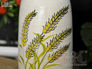 Lọ hoa cổ loe men kem vẽ bông lúa, cao 20cm
