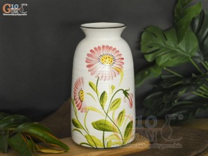 Lọ hoa cổ loe men kem vẽ hoa đỏ, cao 24cm