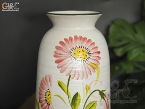 Lọ hoa cổ loe men kem vẽ hoa đỏ, cao 24cm