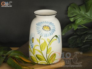 Lọ hoa cổ loe men kem vẽ hoa xanh, cao 24cm