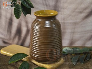 Lọ hoa gốm dáng bầu cổ nhỏ vân sóng, cao 23cm