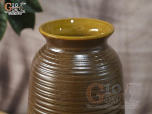Lọ hoa gốm dáng bầu cổ nhỏ vân sóng, cao 23cm