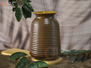 Lọ hoa gốm dáng bầu cổ nhỏ vân sóng, cao 23cm