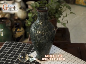 Lọ hoa dáng béo khắc hoa dây 45cm