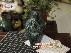 Lọ hoa dáng béo khắc hoa phù dung 45cm