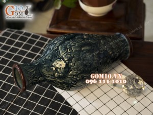 Lọ hoa dáng béo khắc hoa phù dung 45cm