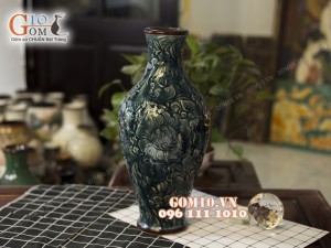 Lọ hoa dáng béo khắc hoa phù dung 45cm