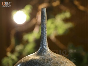 Lọ hoa dáng béo men kết tinh đa đồng tâm bảo bọc đồng, cao 35cm (hàng vuốt tay)