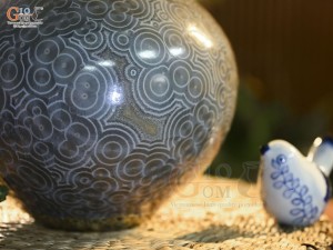 Lọ hoa dáng béo men kết tinh đa đồng tâm bảo bọc đồng, cao 35cm (hàng vuốt tay)