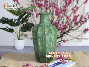 Lọ hoa dáng bí men hỏa biến cẩm thạch, cao 33cm