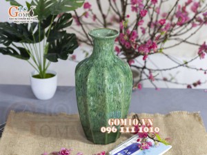 Lọ hoa dáng bí men hỏa biến cẩm thạch, cao 33cm