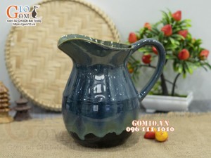 Lọ hoa dáng bình sữa men hỏa biến xanh lam cao 20cm