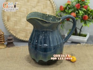 Lọ hoa dáng bình sữa men hỏa biến xanh lam cao 20cm