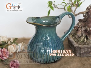 Lọ hoa dáng bình sữa men hỏa biến xanh lam cao19cm