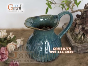 Lọ hoa dáng bình sữa men hỏa biến xanh lam cao19cm