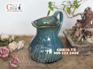 Lọ hoa dáng bình sữa men hỏa biến xanh lam cao19cm