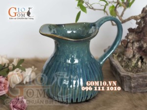 Lọ hoa dáng bình sữa men hỏa biến xanh lam cao19cm