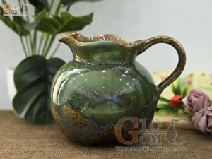 Lọ hoa dáng bình sữa men ngọc lục bảo, cao 17cm