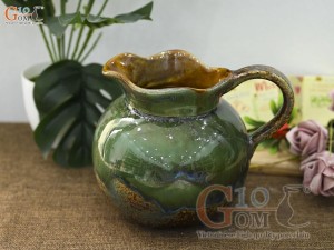 Lọ hoa dáng bình sữa men ngọc lục bảo, cao 17cm