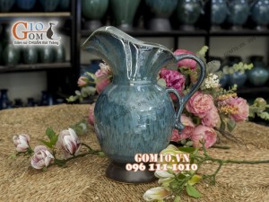 Lọ hoa dáng Bình sữa to men hỏa biến cao 35cm - màu xanh debon