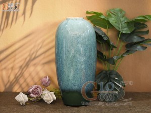 Lọ hoa dáng bom cổ nhỏ, men hỏa biến bạch ngọc, cao 32cm