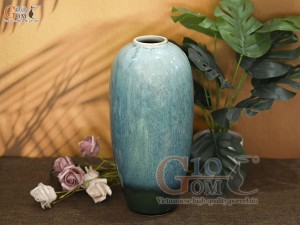 Lọ hoa dáng bom cổ nhỏ, men hỏa biến bạch ngọc, cao 32cm