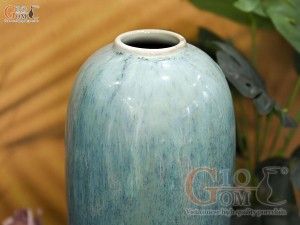 Lọ hoa dáng bom cổ nhỏ, men hỏa biến bạch ngọc, cao 32cm