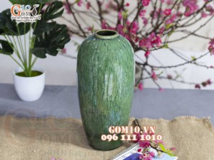 Lọ hoa dáng bom cổ nhỏ, men hỏa biến cẩm thạch, cao 32cm