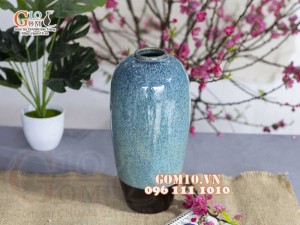 Lọ hoa dáng bom cổ nhỏ, men hỏa biến lam ngọc, cao 32cm