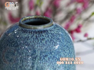 Lọ hoa dáng bom cổ nhỏ, men hỏa biến lam ngọc, cao 32cm