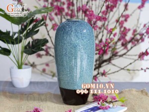 Lọ hoa dáng bom cổ nhỏ, men hỏa biến lam ngọc, cao 32cm