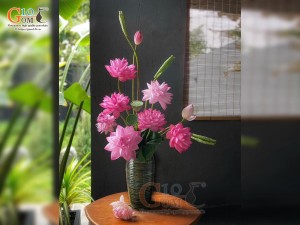 Lọ hoa dáng bom cổ nhỏ vân sóng màu rêu, cao 31cm