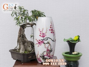 Lọ hoa dáng bom đại vẽ đào cao 43cm
