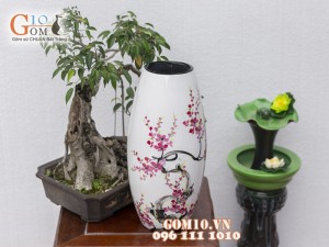 Lọ hoa dáng bom đại vẽ đào cao 43cm