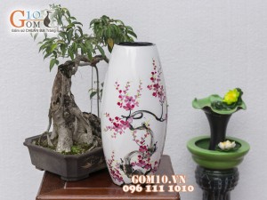 Lọ hoa dáng bom đại vẽ đào cao 43cm