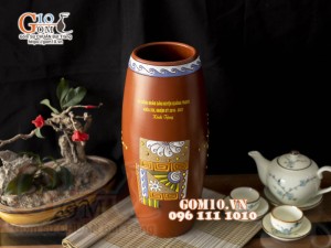 Lọ hoa dáng bom gốm đất đỏ in logo