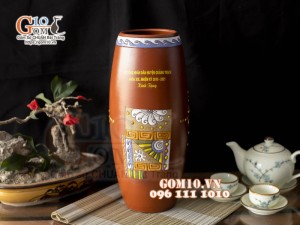 Lọ hoa dáng bom gốm đất đỏ in logo