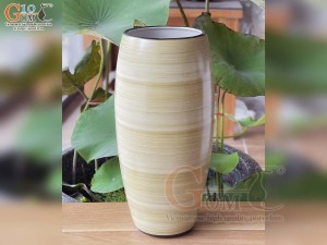 Lọ hoa dáng bom men màu vẽ hoa Sen hồng, cao 30cm