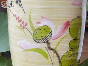 Lọ hoa dáng bom men màu vẽ hoa Sen hồng, cao 30cm