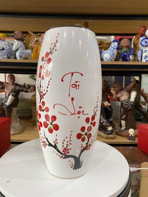 Lọ hoa dáng bom men màu vẽ hoa Tài Lộc, cao 32cm