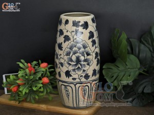 Lọ hoa dáng bom men rạn cổ vẽ hoa dây, cao 29cm