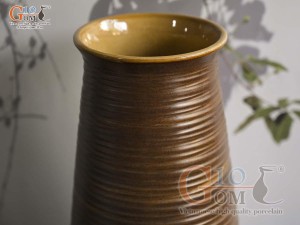 Lọ hoa gốm dáng bụng phệ vân sóng, cao 35cm