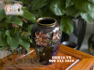 Lọ hoa dáng chân thon cao men hỏa biến đắp nổi cánh hoa, cao 27cm