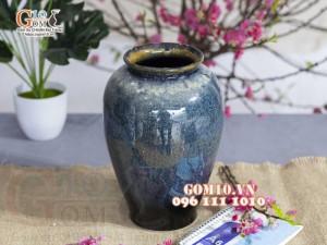 Lọ hoa dáng chân thon men hỏa biến, cao 25cm