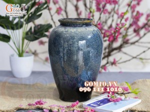 Lọ hoa dáng chân thon men hỏa biến, cao 25cm