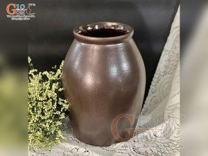 Lọ hoa dáng chum gốm đại miệng rộng màu nâu, cao 36cm