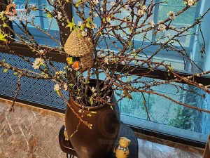 Lọ hoa dáng chum gốm đại miệng rộng màu nâu, cao 36cm