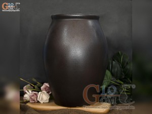 Lọ hoa dáng chum gốm đại miệng rộng màu nâu, cao 36cm
